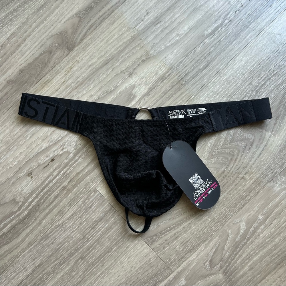 Andrew Christian | Martel Mesh Ring Thong in Black (Medium)
